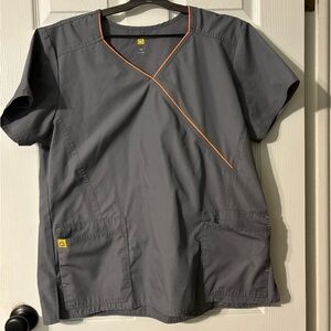 WonderWink Gray Scrub Top with Orange Trim